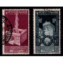 1937 - Italien - AFA 516-17 - Frimærke - Kejser Augustus 2000-års mindeudgave - 1,75+1 L. lilla og 2,55+1 L. grå - Stemplet.